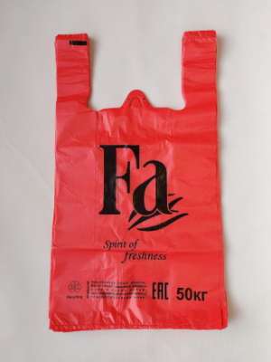Пакет майка ПНД  28+8*53  FA красный  оптима 1/50/1000